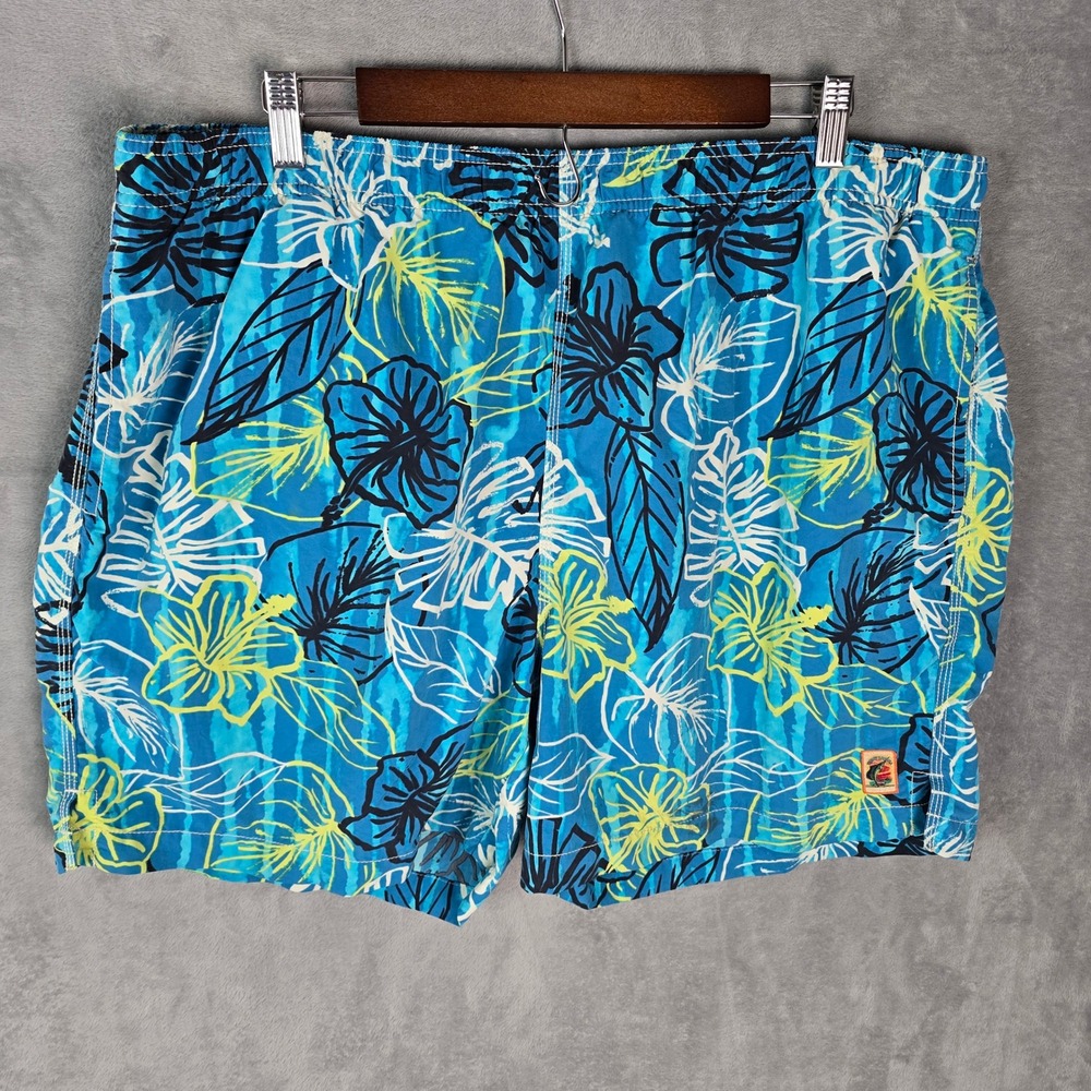 Vtg Tommy Bahama Men XL Blue Tropical Floral Mesh Lined Swim Trunks Board Shorts